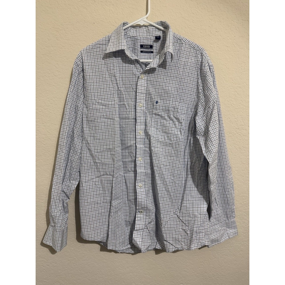 IZOD Premium Essentials Men's LS Dress Shirt Blue/White/Black Medium